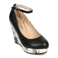 thumbnail image 1 of Hearts Collection EI82 Women Leatherette Round Toe Ankle Strap Floral Platform Wedge, 1 of 5