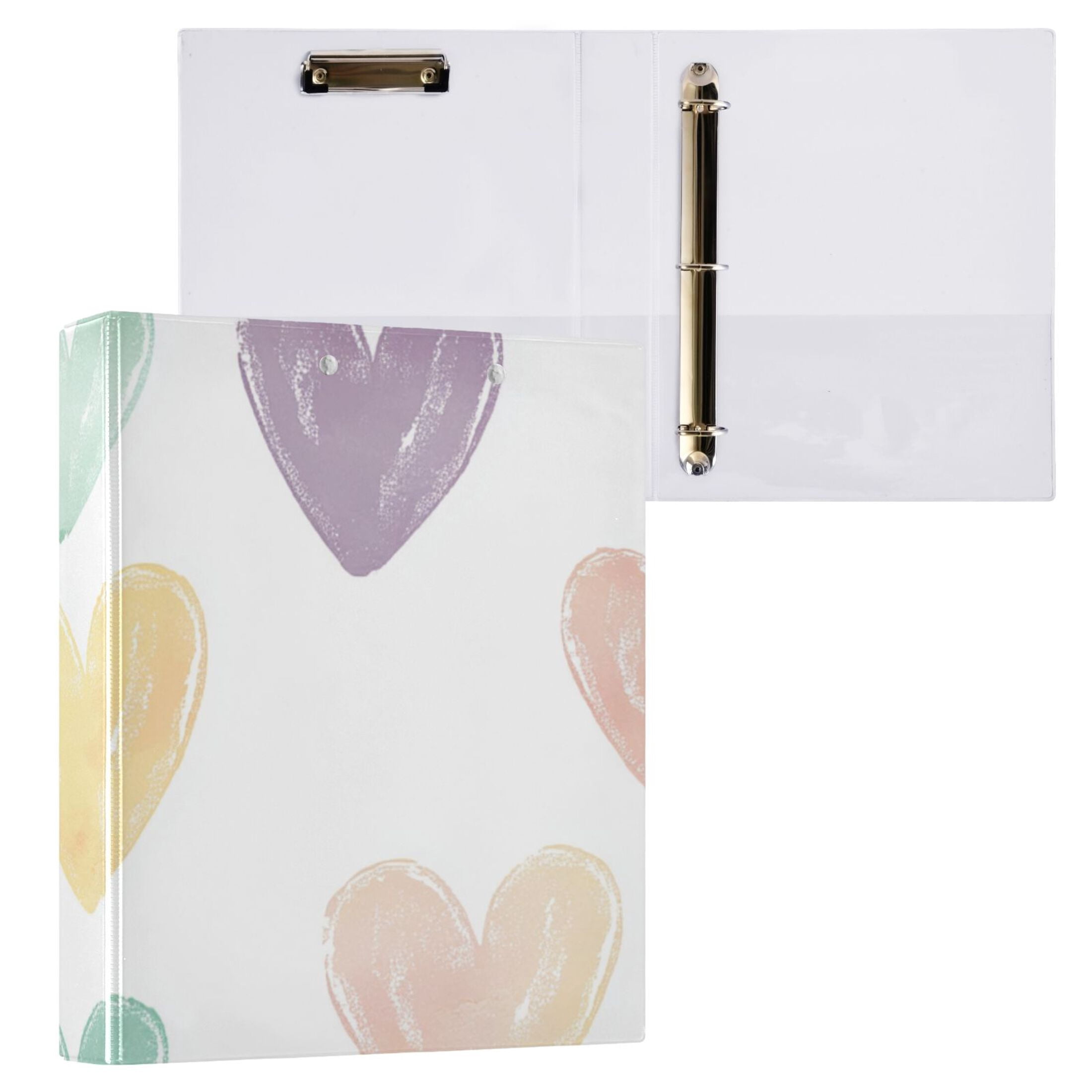 Hearts Colorful 3 Ring Binders 1.5 inch Hardcover File Folders with Interior Pockets A4 Size Organizer for School Office Hospital Set of 2