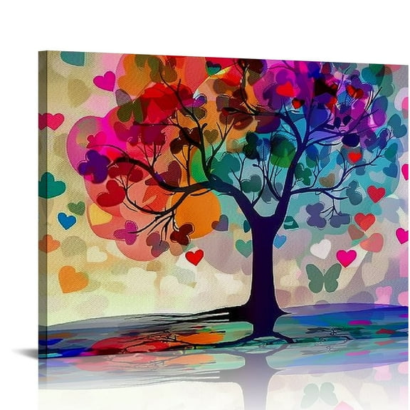 Hearts Colorful Surreal Canvas Wall Art Decor for Home Bedroom Bathroom Office Ready To Hang - Perfect Gift Idea for Home Decor 16x12in