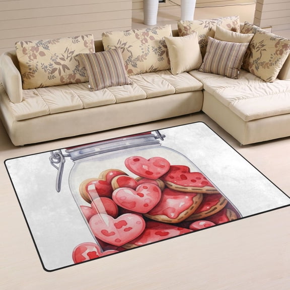 Hearts Cookies in Bottle Area Rug Washable Floor Carpet Mat 60 x 39 inch for Bedroom Living Room Kids Room Home Decor