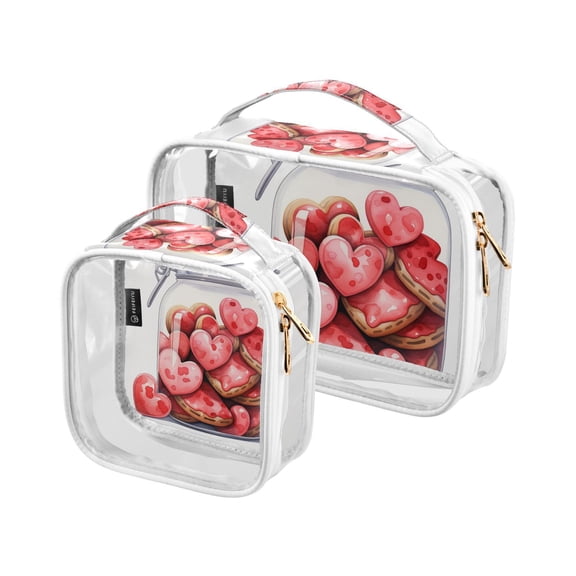 Hearts Cookies in Bottle Clear Cosmetic Bags with Handles PVC Toiletry Bags Zipper Waterproof Portable for Traveling 2 Pcs