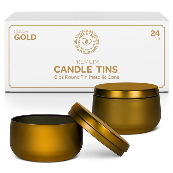Hearts & Crafts Candle Tins Jars with Lids for Making Candles - 8oz, 24 Pack - Gold