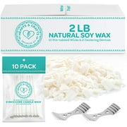 Hearts & Crafts Natural Soy Candle Wax and Candle Making Supplies - 2 Metal Centering Devices - 2lb