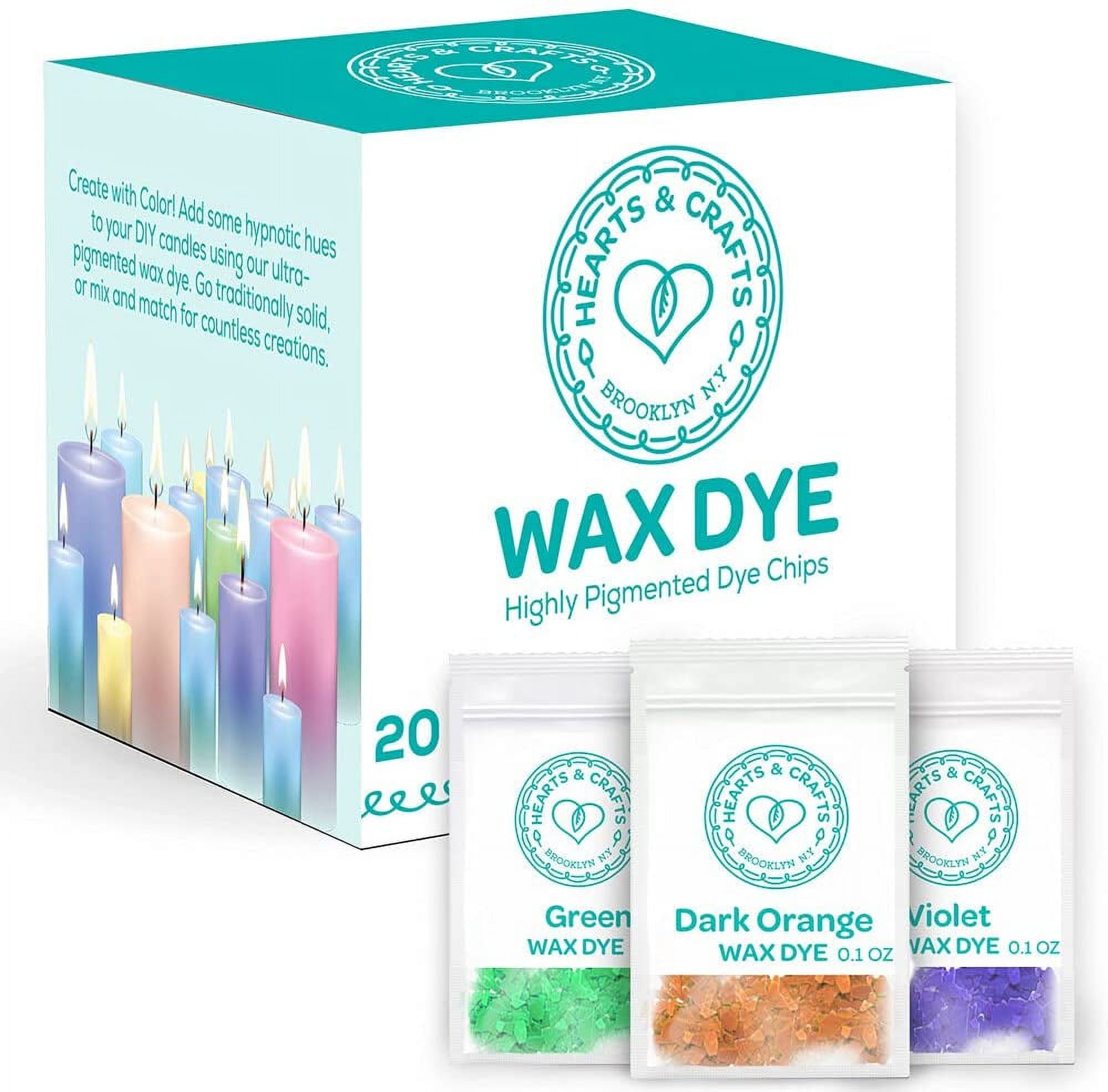Hearts & Crafts Soy Wax Candle Dye - 20 Color Wax Chip Dyes for DIY Candle Making Supplies