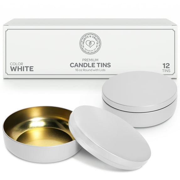 Hearts & Crafts Tin Candle Jars with Lids for Candle Making - 16oz, 12 Packs - White