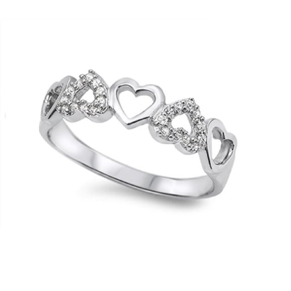 Hearts Cubic Zirconia Ring Sterling Silver 925