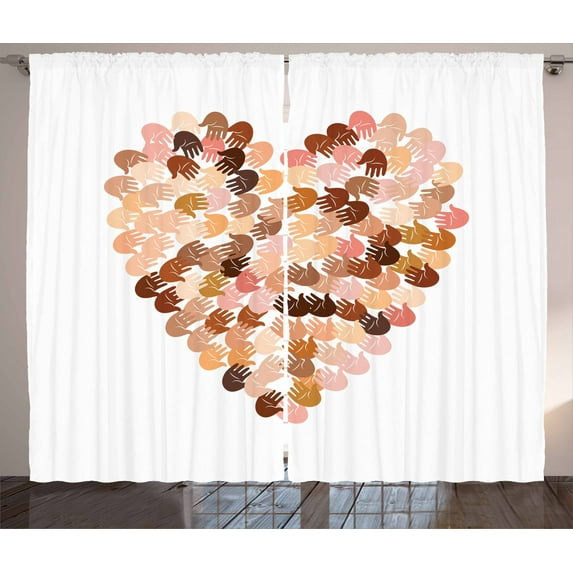 Ambesonne Hearts Curtains 2 Panel Set, Hand Prints for Unity, 108" x 108", Multicolor