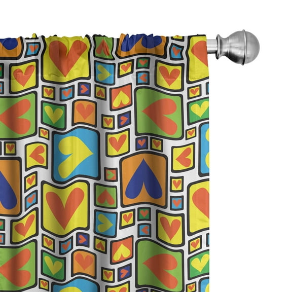 Hearts Curtains 2 Panels Set, Valentine's Day Themed Love in Colorful Frames Romantic Illustration, Window Drapes for Living Room Bedroom, 56"W X 63"L, Multicolor, by Ambesonne