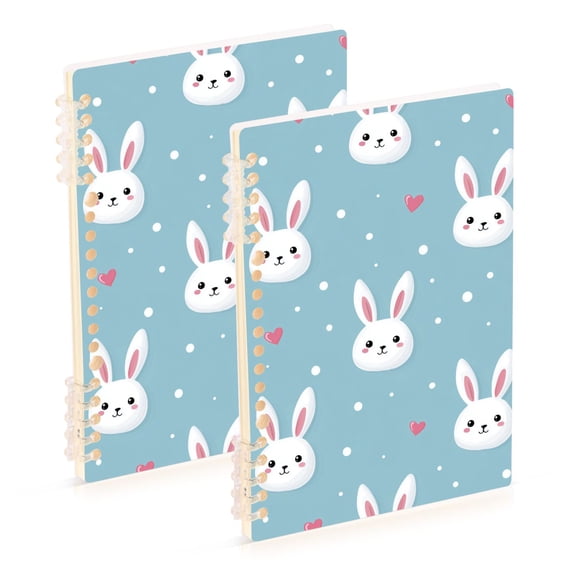 Hearts Dots Happy Rabbit Faces Valentine Notebook Detachable Coil Notebook Diary Plan Book A5 Size 60 Pages 1 Pack