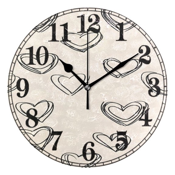 Hearts Drawn Silent Wall Clock 10" Non-Ticking Battery Clock