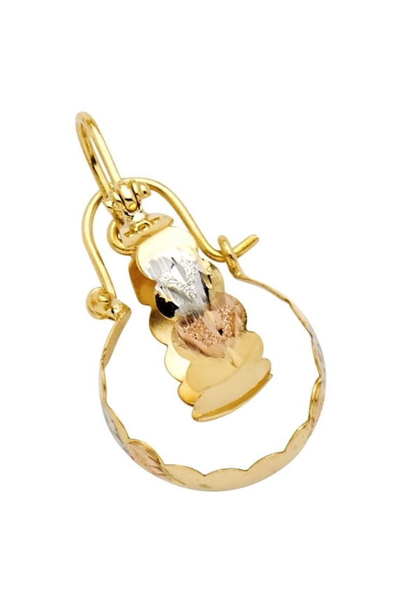 Hearts Drop Hoops Diamond Cut Fancy Graduated Hanging Earrings 14k Tricolor Gold Small 15mm x 15mm