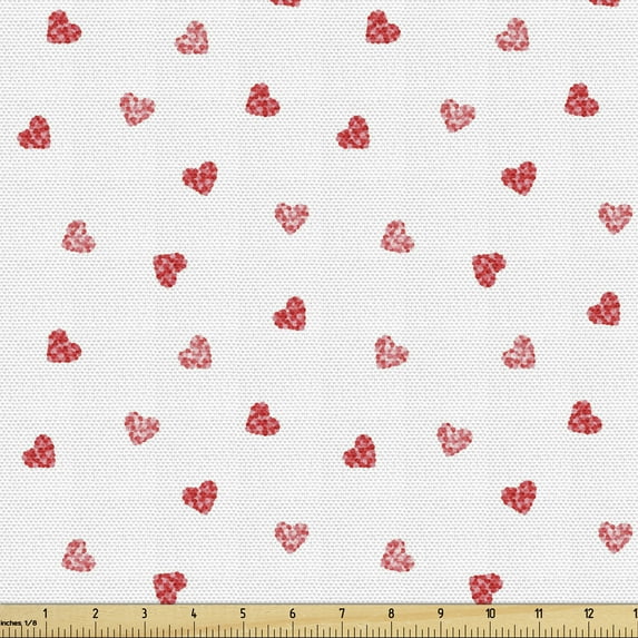 Ambesonne Hearts Fabric by the Yard Upholstery, Continuous Repeating Pattern, 5 Yards, Vermilion Pale Pink