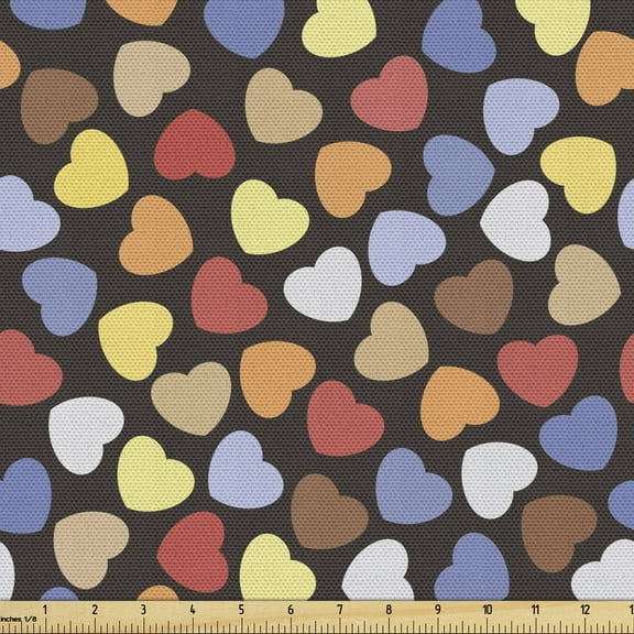Ambesonne Hearts Fabric by the Yard Upholstery, Romantic Pattern, 1 Yard, Multicolor