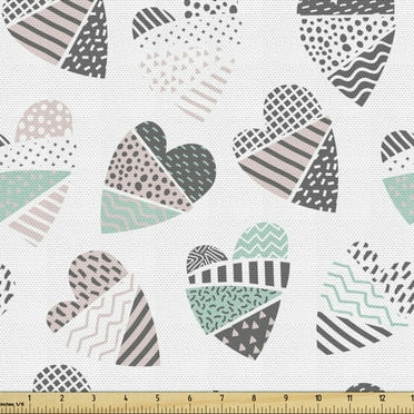 Hearts Fabric by the Yard Upholstery Continuous Striped Dotted Love Pattern on Plain Background Decorative Fabric for DIY and Home Accents  by Ambesonne