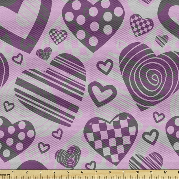 Hearts Fabric by the Yard Upholstery Repetitive Stripes Circles Swirl Romance Motifs Shapes Illustration Decorative Fabric for DIY and Home Accents  by Ambesonne