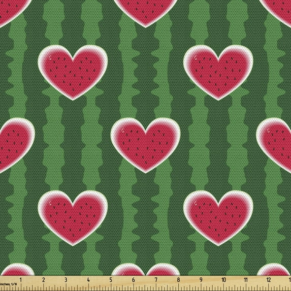 Ambesonne Hearts Fabric by the Yard Upholstery, Love Pattern, 10 Yards, Apple Green Dark Coral
