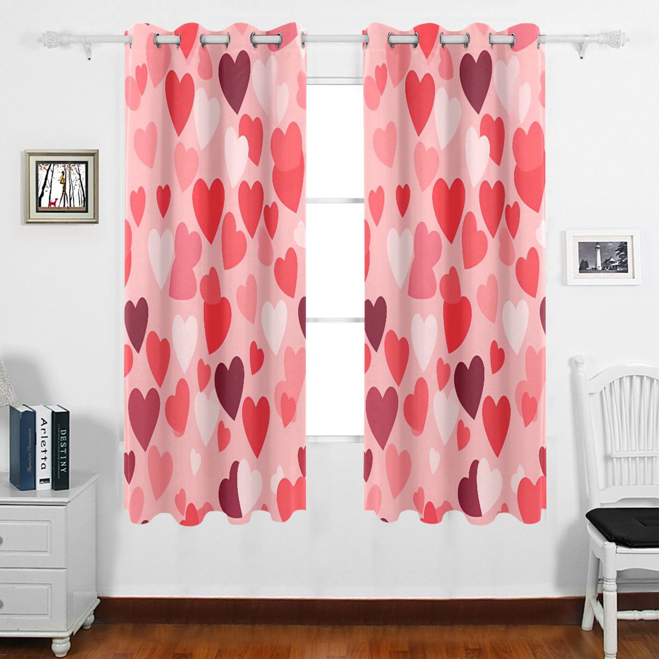 Hearts Grommet Blackout Curtains Thermal Insulated Window Curtain Sets ...