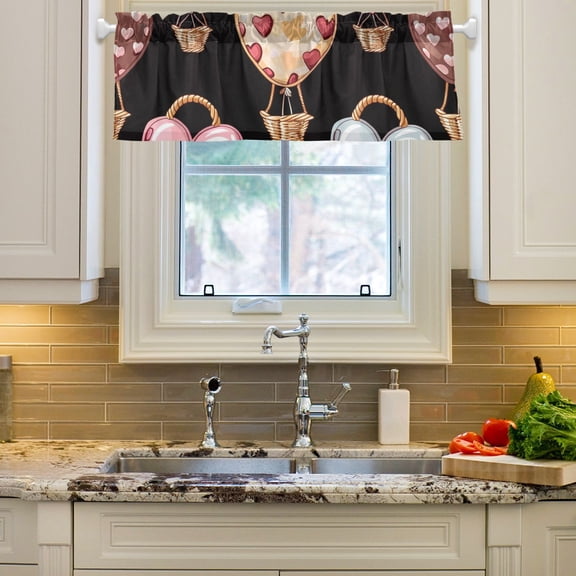 Hearts Hot Air Balloons Curtain Valances Farmhouse Design Window Treatment Decor Blackout Rod Pocket for Windows Living Room Kitchen 54" x 18"