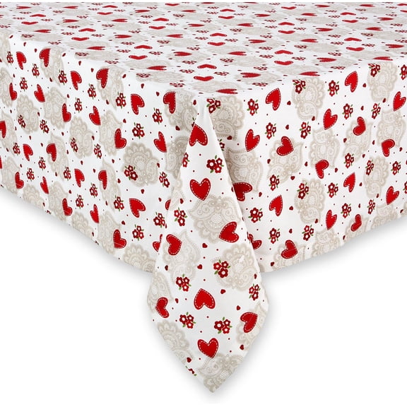 Hearts & Lace Tablecloth Cotton Fabric, 60 x 84 Oval