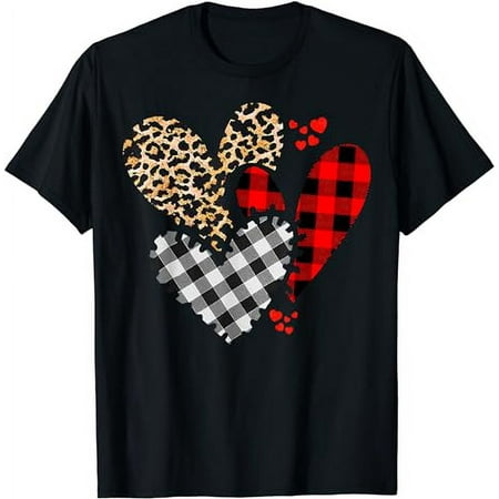Hearts Leopard Buffalo Plaid Valentines Day 2023 Heart Love T-Shirt