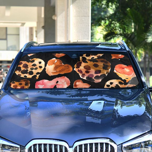 Hearts Leopard Skin Automotive Front Car Windshield Sun Shade Reflector Foldable for Front Fit for Cars Truck SUVs
