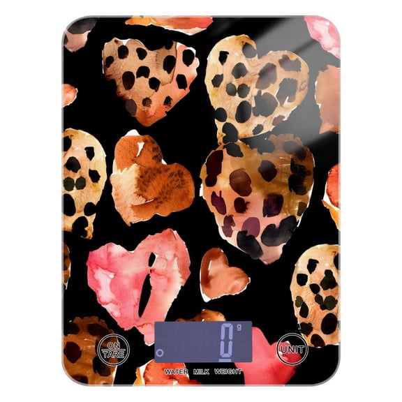 Hearts Leopard Skin Food Scale Digital Kitchen Scale Waterproof Tempered Glass Tare Function 11 lb for Baking Cooking Meal Prep