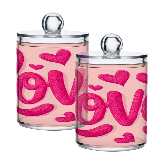 Hearts Love Pink Valentine Translucent Plastic Cans Storage Canisters with Lid Set of 2