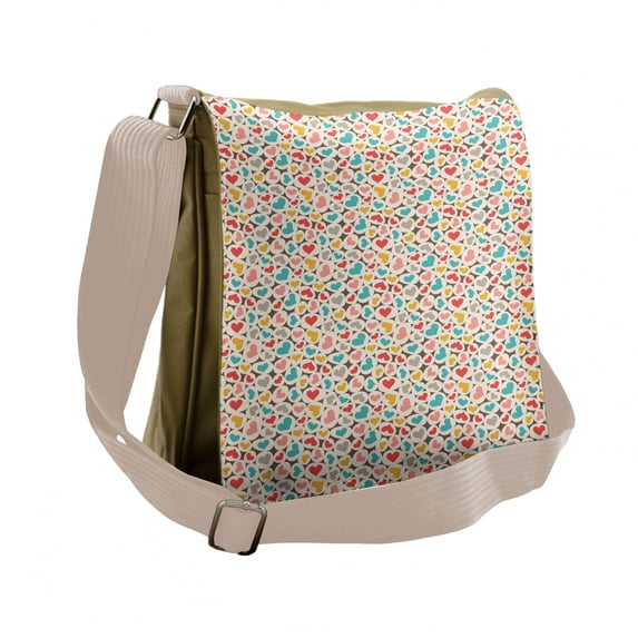 Hearts Messenger Bag, Hearts in Retro Colors, Unisex Cross-body, by Ambesonne