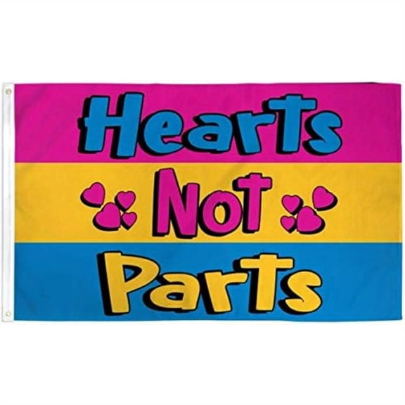 Hearts Not Parts Pansexual Pride Flag, 3x5 Feet, Single-Sided, Polyester Material, LGBTQ+ Supportive Home Dorm Decor