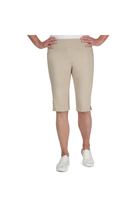 Womens Petite Solid Color Tech Stretch Skimmer With Elastic Waistband