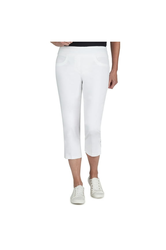 Womens Petite Solid Pull-On Capri Pants With Detailed Split Hem