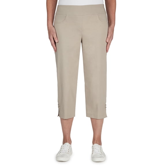 Hearts Of Palm Womens Petite Solid Pull-On Capri Pants With Detailed Split Hem