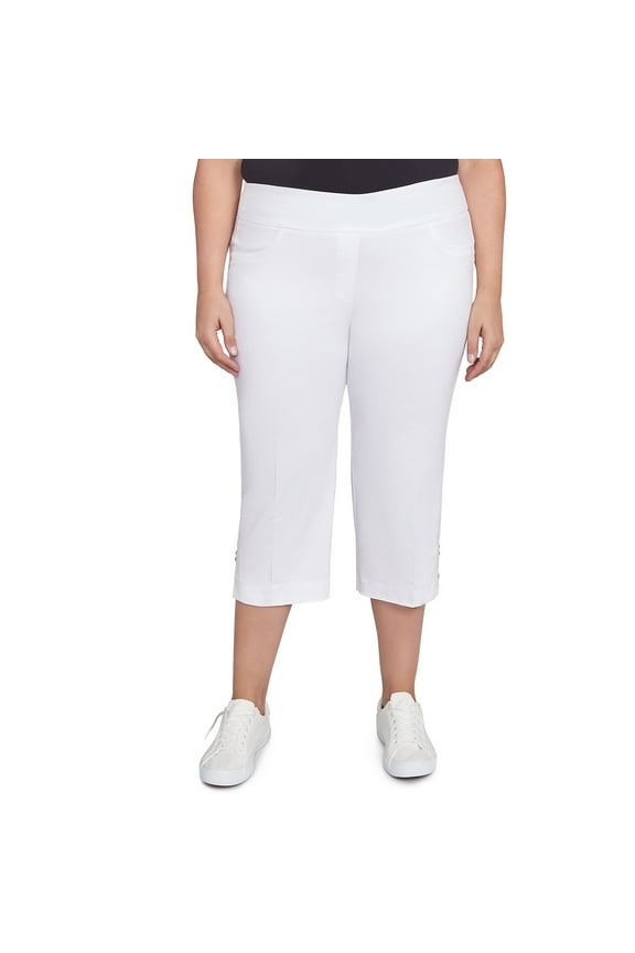 Womens Plus-Size Solid Pull-On Capri Pants With Detailed Split Hem