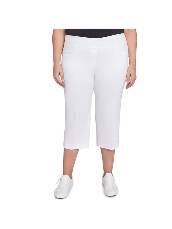 Womens Plus-Size Solid Pull-On Capri Pants With Detailed Split Hem