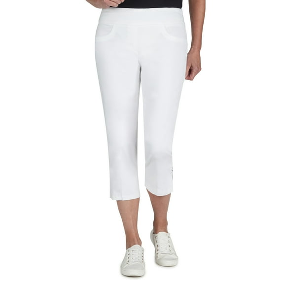 Hearts Of Palm Womens Solid Pull-On Capri Pants With Detailed Split Hem
