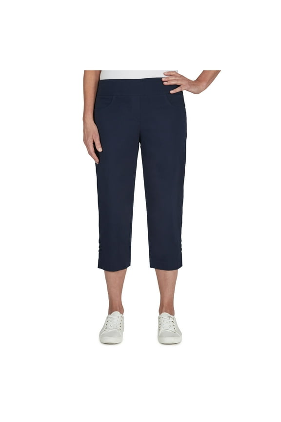 Womens Solid Pull-On Capri Pants With Detailed Split Hem