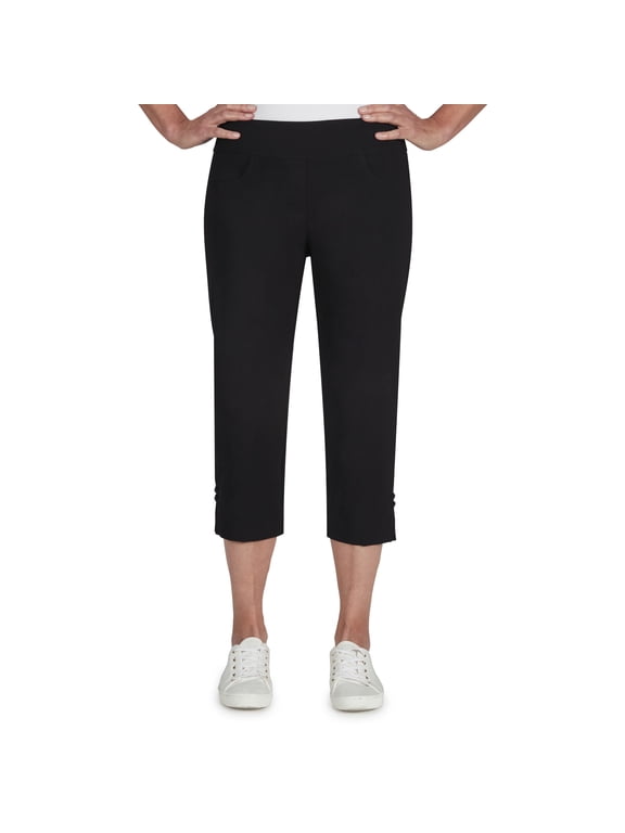 Womens Solid Pull-On Capri Pants With Detailed Split Hem