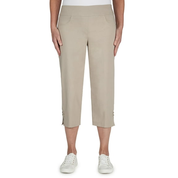 Hearts Of Palm Womens Solid Pull-On Capri Pants With Detailed Split Hem