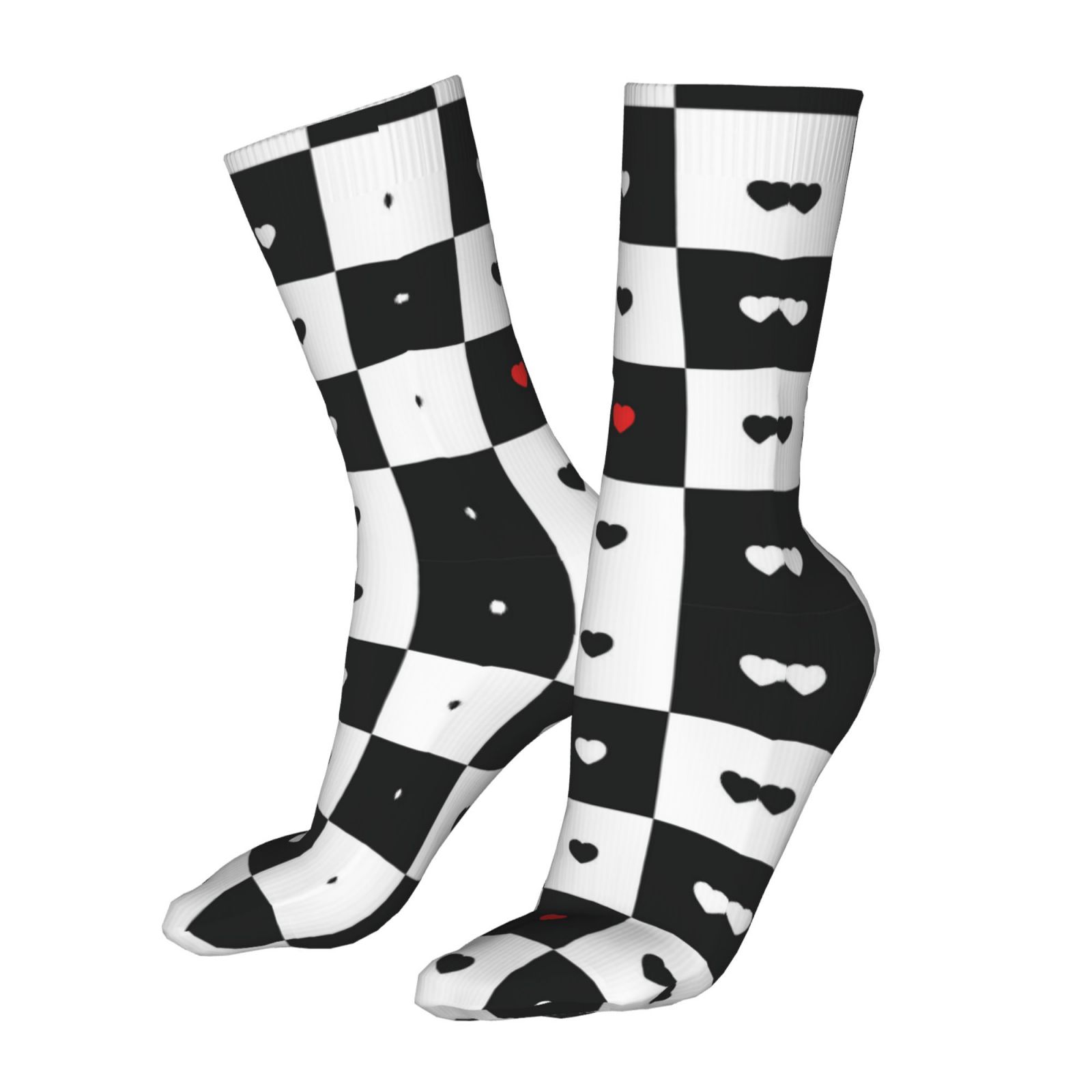 Hearts On Black And White Socks for Women Men Novelty Colorful Crew