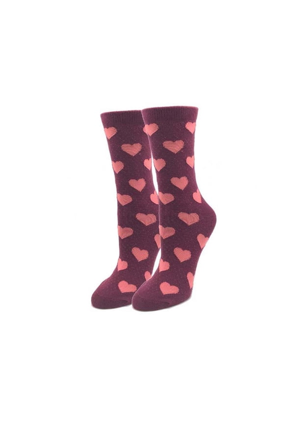 Hearts One Size Fits Most Purple Ladies Crew Socks