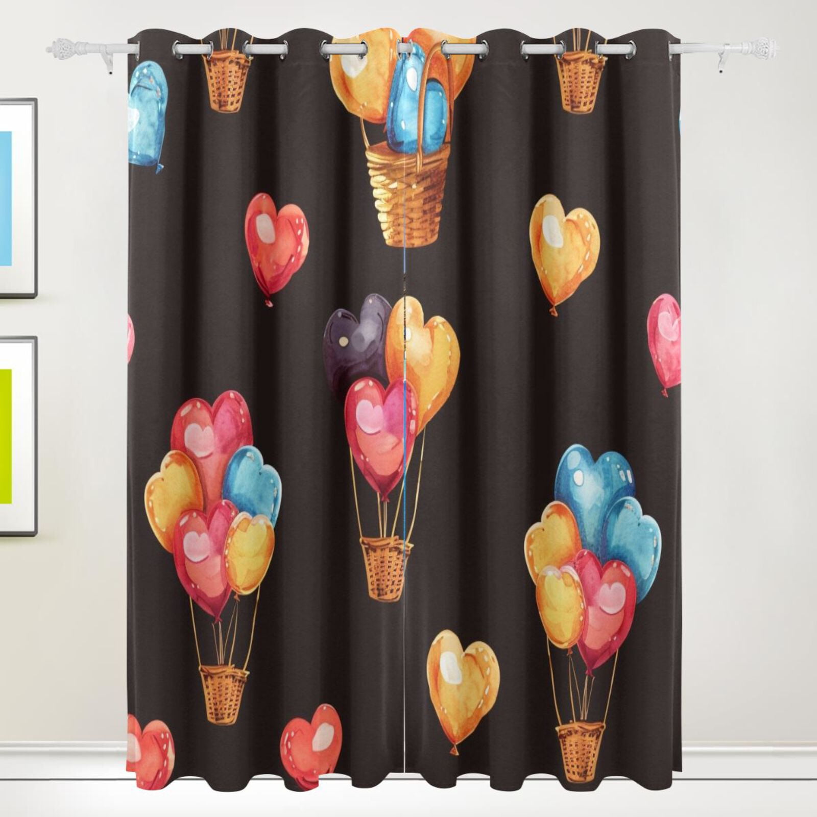 Hearts Or Balloon Black Out Curtains 72 Inch Length Curtains for Sliding Glass Doors Bedroom Living Room 2 Pack