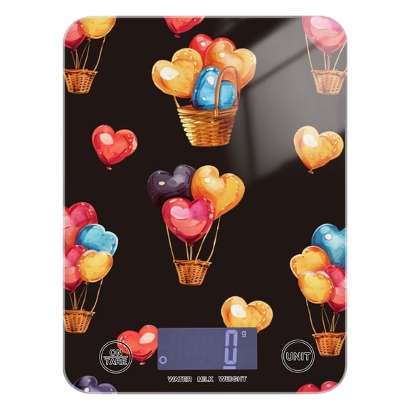 Hearts Or Balloon Food Scale Digital Kitchen Scale Waterproof Tempered Glass Tare Function 11 lb for Baking Cooking Meal Prep