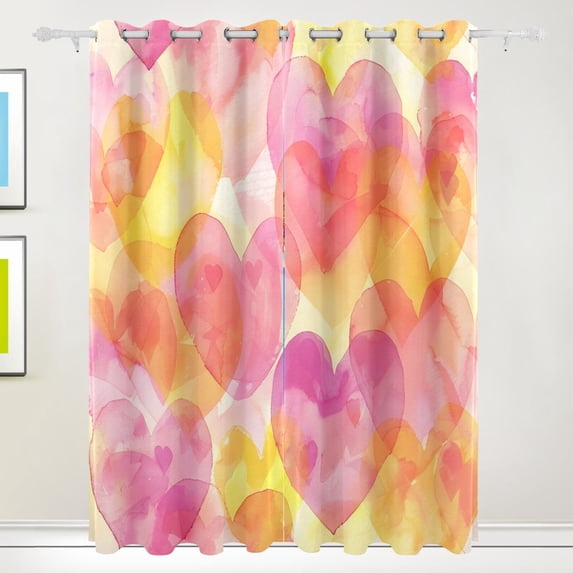 Hearts Painting Black Out Curtains 84 Inch Length Curtains for Sliding Glass Doors Bedroom Living Room 2 Pack