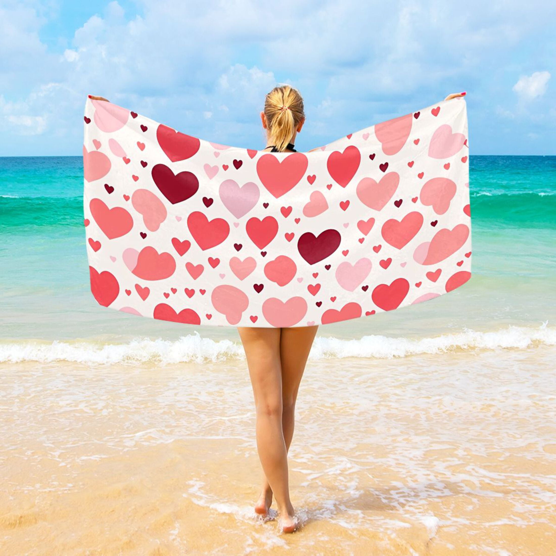 Personalized Floral Beach Towel 30x60 Inches - Custom Name Towel, Sand-Resistant, White & Green Print