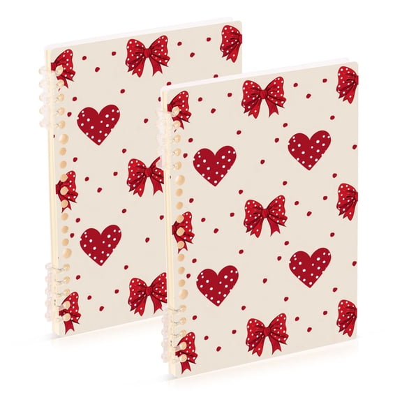 Hearts Polka Dots Bows Valentine Notebook Detachable Coil Notebook Diary Plan Book A5 Size 60 Pages 1 Pack