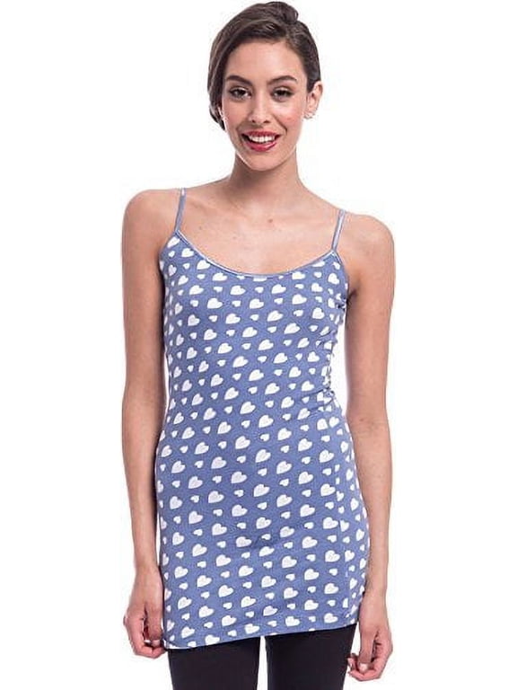 Hearts Print Extra Long Stretch Cotton Cami Top