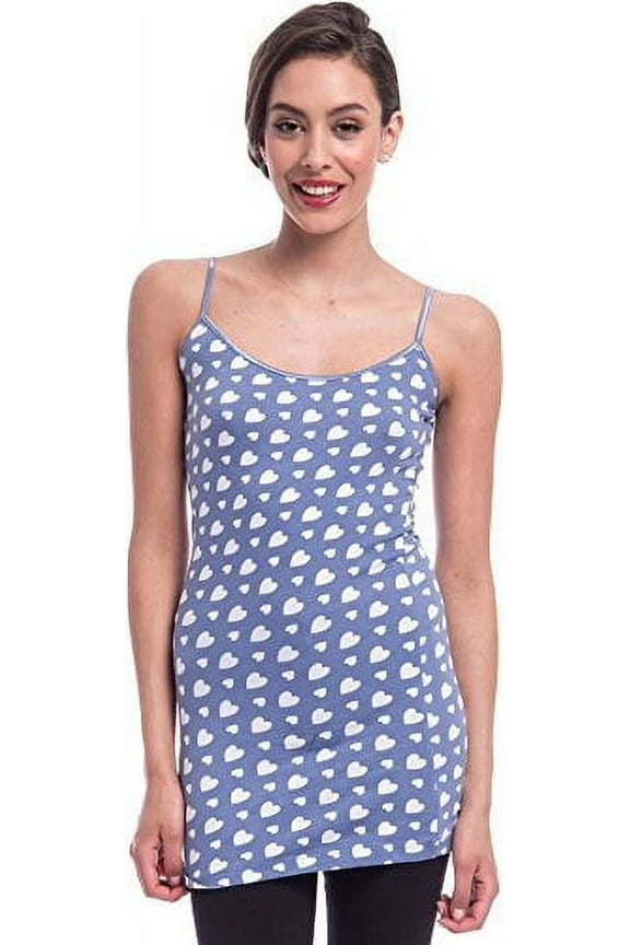 Hearts Print Extra Long Stretch Cotton Cami Top