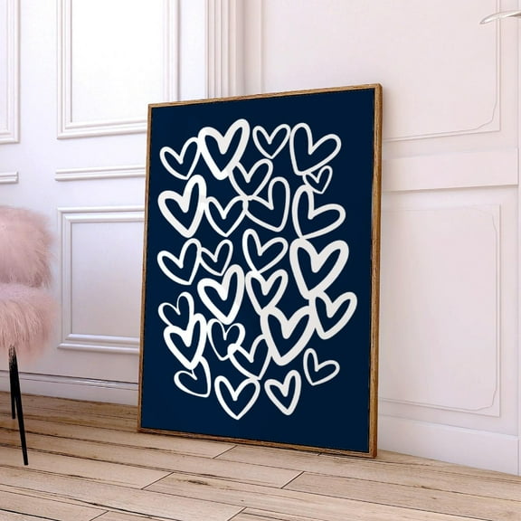 Hearts Print, Navy Blue Preppy Wall Art, Graffiti Hearts Colorful Poster, Trendy Funky Poster,Girly Room Decor, Love Art Prints Wall Art, Modern Wall Decor, 8x12 UNFRAMED