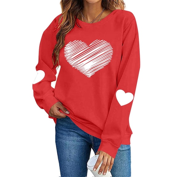 Hearts Printed Tops for Women Cute Valentines Day Holiday Outfits Long Sleeve Crewneck Sweatshirt Lover Gifts (XL, Red #E)