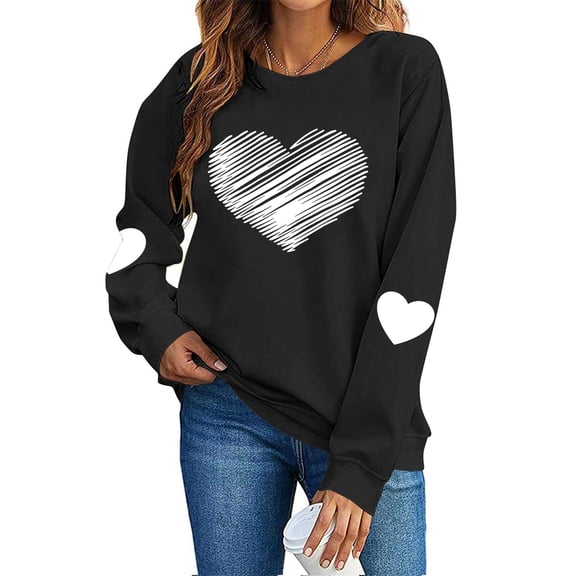 Hearts Printed Tops for Women Cute Valentines Day Holiday Outfits Long Sleeve Crewneck Sweatshirt Lover Gifts (XS, Black #E)